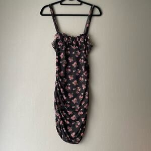 Rolla Costa sz L black pink floral wiggle pencil knee length dress‎